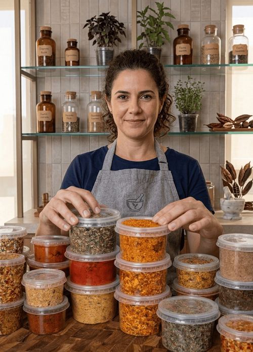 Aluna com produção de temperos